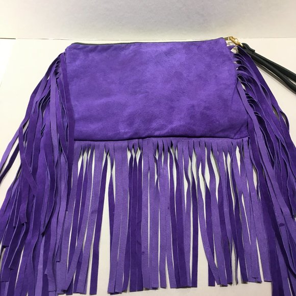 Grace in LA Handbags - BOHO STYLE PURPLE SUEDE FRINGE BAG